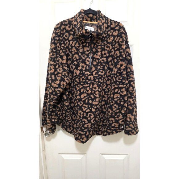 Koolaburra By UGG Womens 2X Leopard Print Sherpa Fleece Pullover Jacket With Hal - Picture 2 of 8